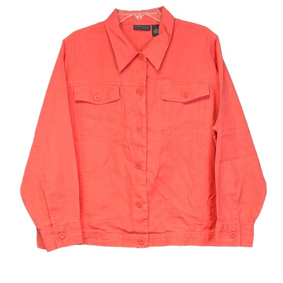 Relativity Womens Linen Jacket Trucker Long Sleeve Lightweight Coral Plus 2X - Picture 3 of 6